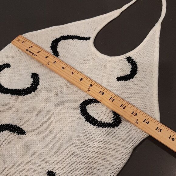 CIDER Cream with Black Deign Halter Sweater Mini Dress NWT - Picture 8 of 11